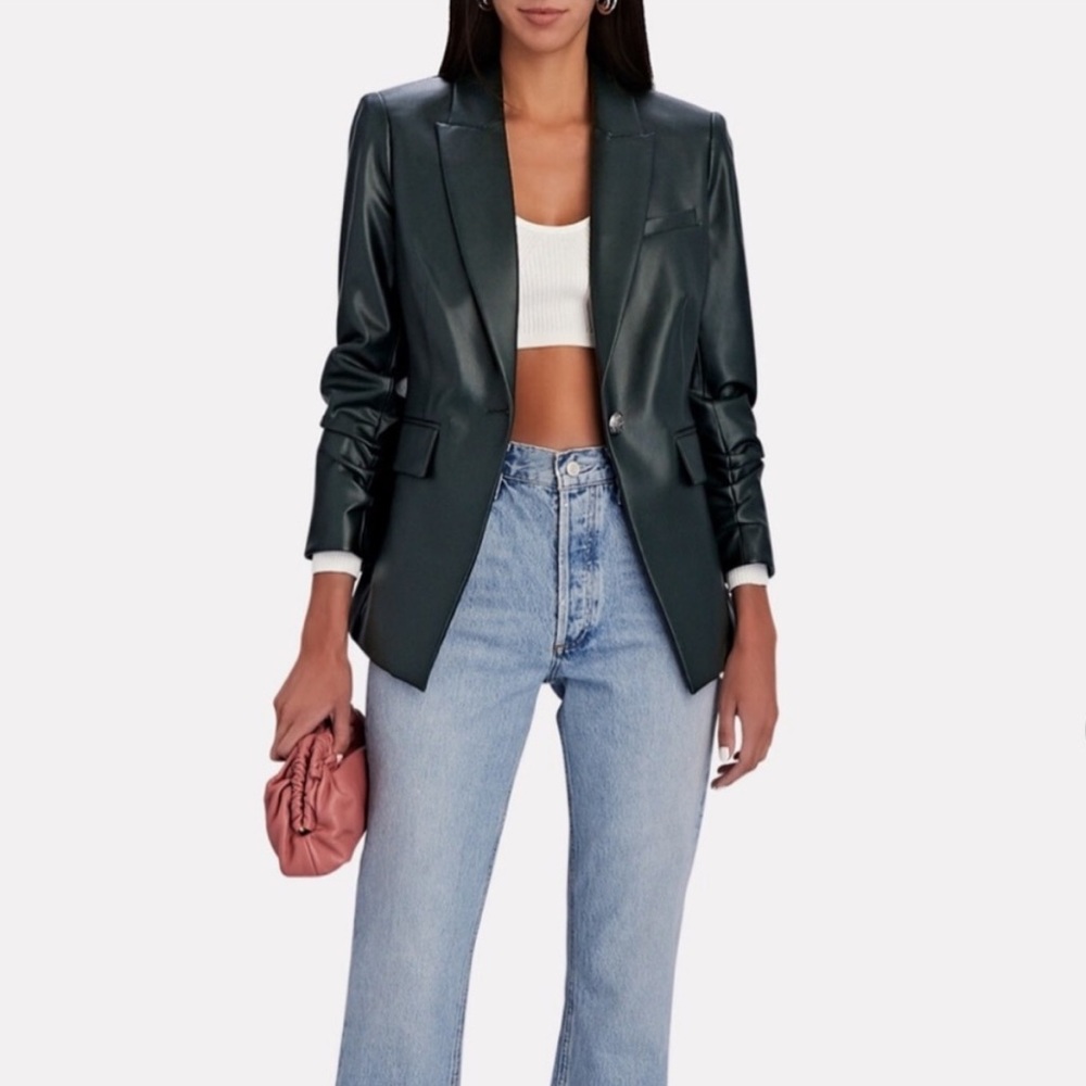 Veronica Beard Dark Green Leather Blazer